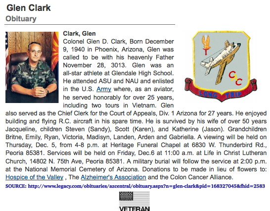 Obituary, Colonel Glen D. Glark, 2013 Obituary, Colonel Glen D. Glark, 2013